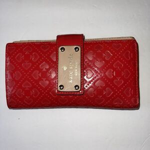 Kate Spade Wallet With Coin Zip New York Red patent Leather Tan Inside Used